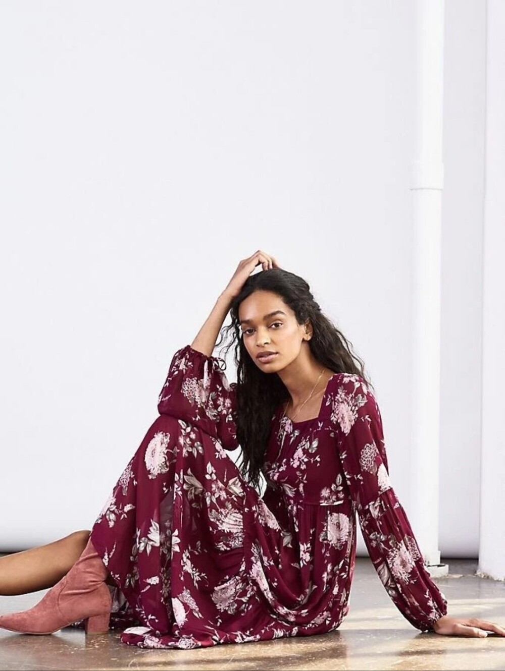 Anthropologie Evelin Maxi Dress Wine Long Puff Sleeve Romantic Women's Small